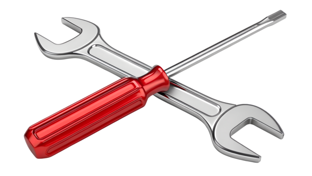 Red Screwdriver and Silver Wrench Tools Repair Kit Maintenance fix work metal craft manual gadget   