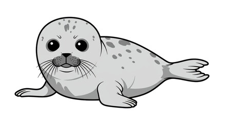 Isolated Grey Seal Pup Lounging with Spotted Fur, Cartoon Illustration