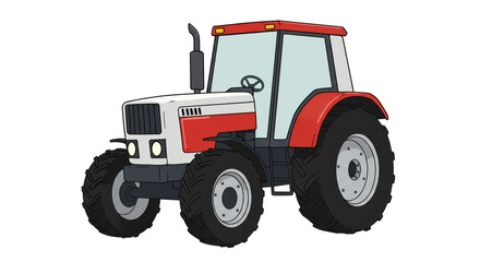 Isolated Red and White Tractor Illustration: A Classic Design for Agriculture, Farming, and Rural Lifestyle Depictions