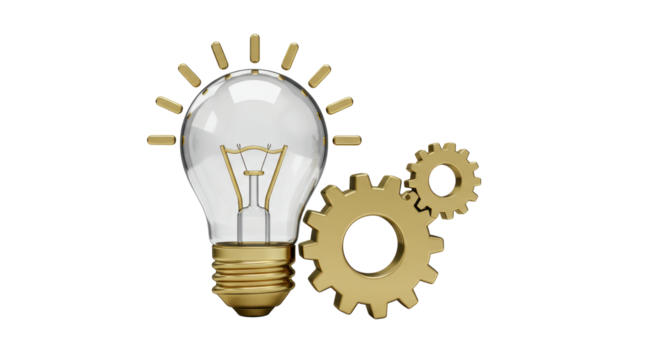 Isolated Light Bulb with Gears: A Conceptual Design Representing Innovation, Mechanical Thinking, and Technological Progress