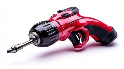 Red cordless drill on white background
