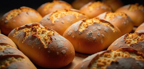 Freshly baked bread rolls with a golden crust, perfect for showcasing artisanal baking or catering services. Ideal for food-related projects.