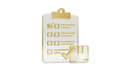 Isolated Golden Clipboard with Checkmarks and Package for Delivery Confirmation and Order Verification