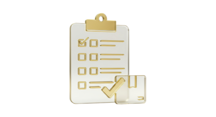 Isolated Golden Clipboard with Checkmarks and Package for Delivery Confirmation and Order Verification