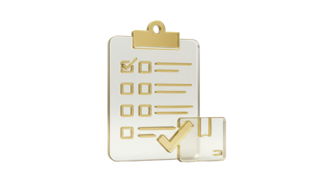 Isolated Golden Clipboard with Checkmarks and Package for Delivery Confirmation and Order Verification