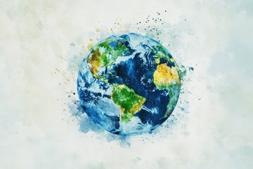 A watercolor depiction of the planet earth floating in space