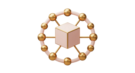 Isolated Gold Bonded 3D Cube Depicting Global Network