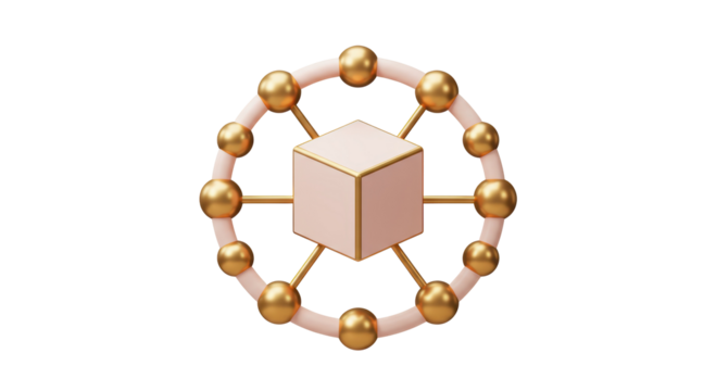 Isolated Gold Bonded 3D Cube Depicting Global Network