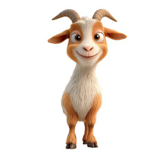 A Cheerful 3D Cartoon Goat Standing on a Rocky Ledge Isolated on Transparent Background