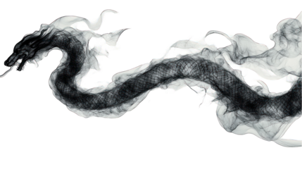 Ethereal dragon form made of smoke, drifting across a solid black background