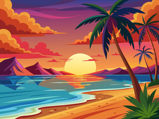 vector of  Sunset on the beach
