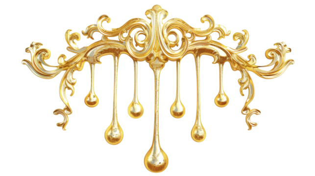 Gold dripping with swirled patterns 3D render icon on a white background isolated