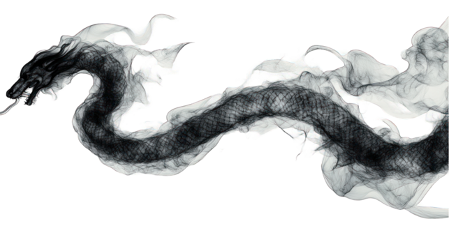 Ethereal dragon form made of smoke, drifting across a solid black background