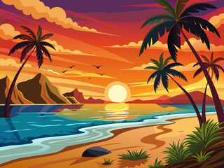 vector of  Sunset on the beach