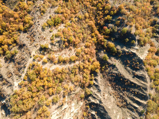 Sunset view of rock formation Stob pyramids,  Bulgaria