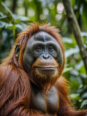 Fototapeta premium Happy orangutan grinning in the wild