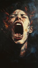 Obraz premium Woman screams intensely with eyes closed in pain.