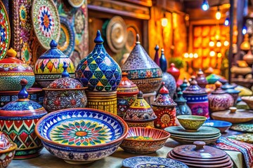 Fototapeta premium Vibrant Handcrafted Goods at Doha's Souq Waqif Bazaar - Minimalist Photography