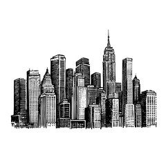 Fototapeta premium Engraved vintage skyline illustration featuring iconic skyscrapers and urban architecture