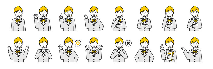 上半身のポーズセット_シンプルな女子学生