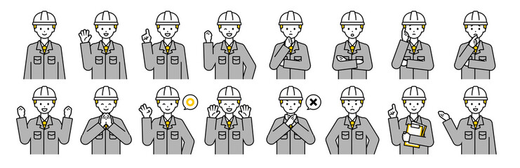 Obraz premium 上半身のポーズセット_シンプルな作業員の男性