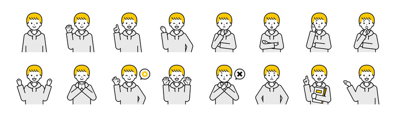 上半身のポーズセット_シンプルな私服の男の子