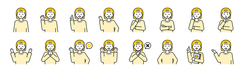 上半身のポーズセット_シンプルな私服の女の子