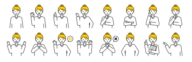 上半身のポーズセット_シンプルな大人の女性