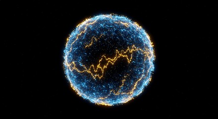 Abstract Energy Sphere: Blue and Gold Particle Glow