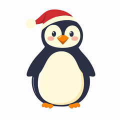 Festive Penguin with Santa Hat Illustration