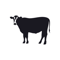 Cow Silhouette in Side Profile on White Background