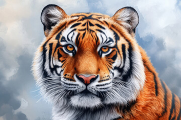 Fototapeta premium Fluffy fur of wild tiger with black stripes background --ar 3:2 --v 6.1 Job ID: 934de722-f662-4483-a00a-d7f7de06b01b