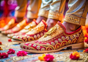 Vibrant Indian Wedding Ceremony: Groom's Ornate Shoes