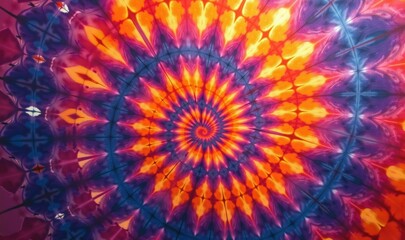 Vibrant mandala pattern in radiant colors creates a mesmerizing visual effect, perfect for wellness, art, or festival promotions.