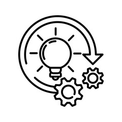 implement idea icon, solution execute develop, configuration cogwheel with light bulb, innovation analysis process, success industry preferences, vector illustration eps10
