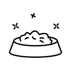 Simple cats bowl. Place where food poured. Taking care of pets, owners feed animal. Stylish bladder with paw print. Graphic elements for pet shops, buttons,