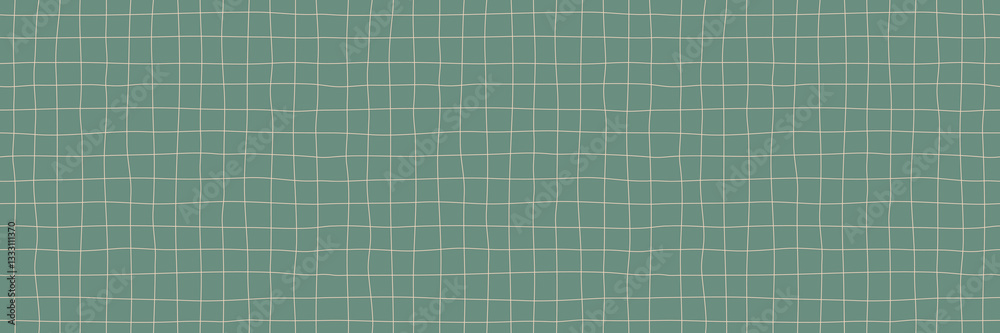 Leinwandbilder Pattern with Line Grid. Hand-Drawn Vector Seamless Texture with Checker. Green Background with Geometric Square. Cute and Simple Checker Bg