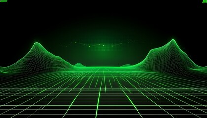Retro Grid Landscape: Digital Peaks & Data Flow.