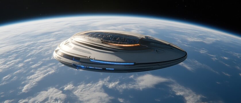 Ufo encounter outer space digital art cosmic environment aerial view extraterrestrial exploration