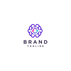 Simple Fun Resetting Brain Lines Logo Design. Brain Symbol With Reset Icon In The Middle Logo Design.