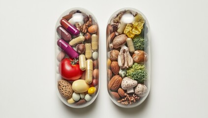 Giant Capsules Filled with Vitamins and Nutrients: A Healthy Lifestyle Concept