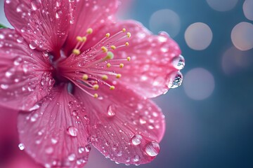 Pink Flower Petal Dew Drops Macro Photography Nature Spring Blossom Closeup Beautiful Floral Image Fresh Delicate Soft Vibrant Artistic Botanical     
