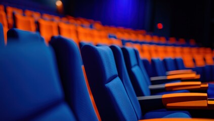 Cinema Seats: Rows of Blue and Orange Theater Chairs