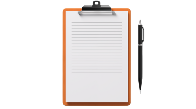Blank Checklist Clipboard with Pen   Business Organization on white and transparent Background	
