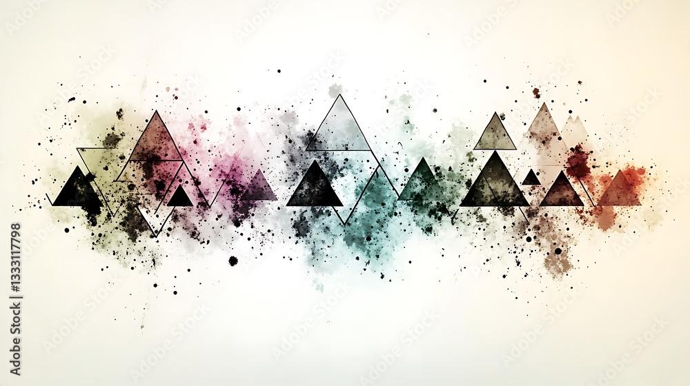 Poster Abstract Image Displaying Geometric Triangles With Colorful Splatter