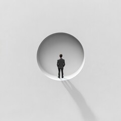 Obraz premium Businessman Standing Alone in a Minimalist Circular Space