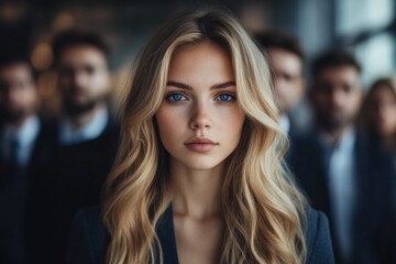 Portrait of a Blonde Woman with Business People in the Background