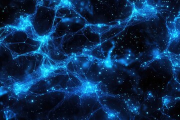 Abstract network of glowing blue nodes in a dark space