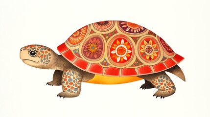 Obraz premium Artistic Floral Turtle Decorative turtle with floral pattern, decorative turtle hand drawn illustration, decorative turtle colorful design. Fantasy Style Tortoise Isolated on white background