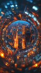 City Skyline at Night with Vibrant Lights and Unique Perspective